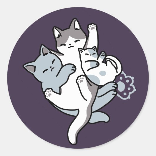 ニャーニャーニャー鳴き声 – かわいい寝猫 ラウンドシール (正面)