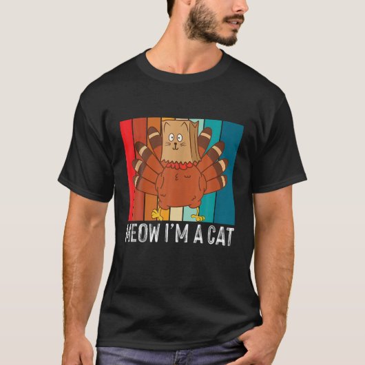 ニャーニャー猫ターキー猫おもしろい猫好き感謝してい Tシャツ (正面)