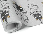 ニャーパーティーおもしろい黒猫誕生日かわいいニャーニャー ラッピングペーパー (ロールコーナー)