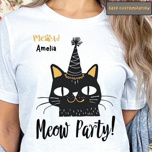 ニャーパーティーおもしろい黒猫誕生日かわいいニャーニャー Tシャツ