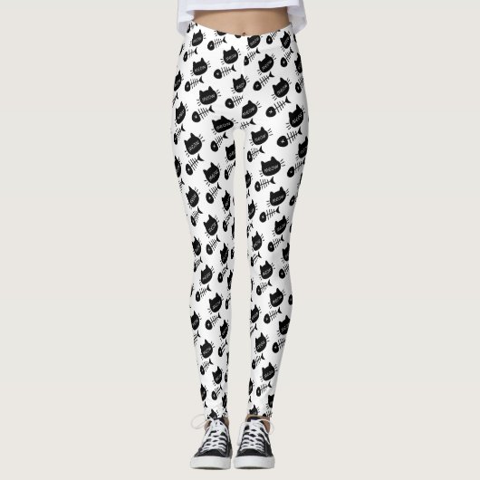 ニャーブラック猫ネコの生骨パターン レギンス (正面)