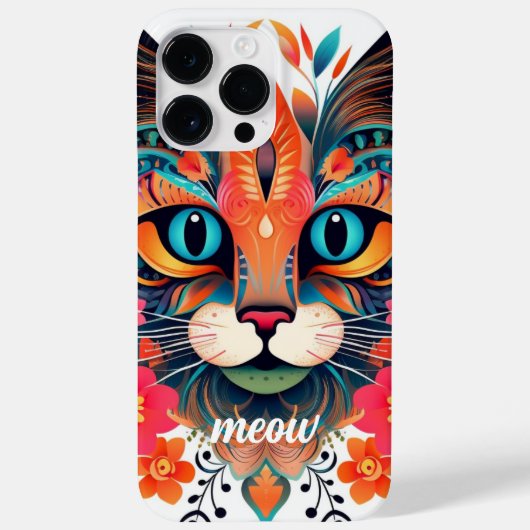 ニャーマニア:赤青フローラかわいい猫 Case-Mate iPhoneケース (裏面)