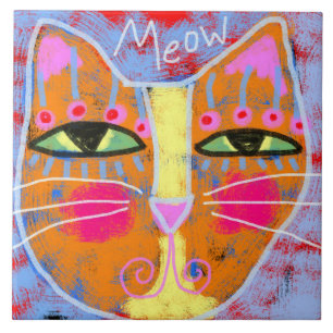 ニャー抽象芸術デジタ絵画ル猫 タイル