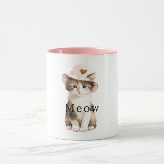 ニャー猫ピンク帽子ハート マグカップ (中央)