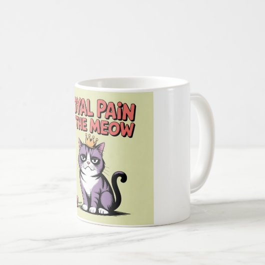 ニャー王室のの痛み – 不機嫌な猫キング漫画アート コーヒーマグカップ (正面右)