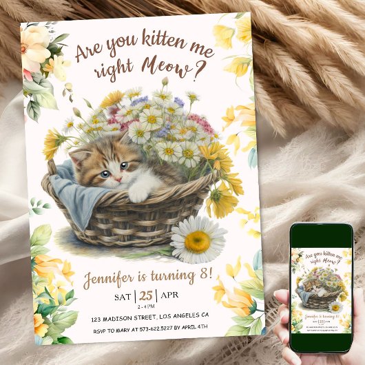 ニャー！かわいい子猫フローラキティキャット8誕生日 招待状