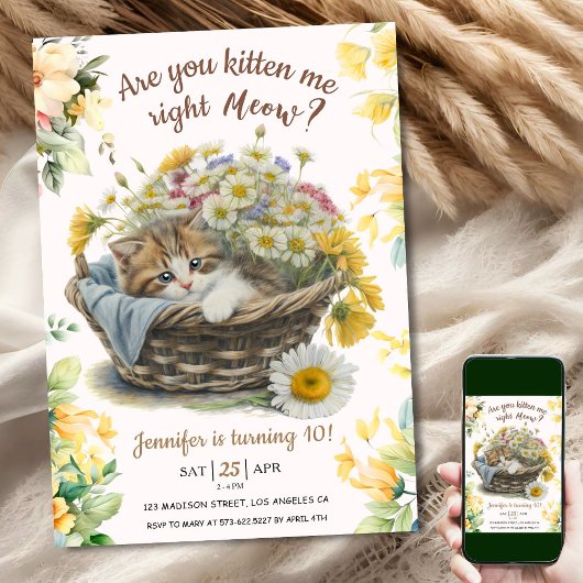 ニャー!かわいい子猫フローラキティ猫10誕生日 招待状