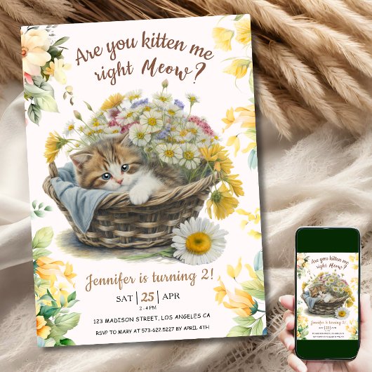 ニャー!かわいい子猫フローラキティ猫2歳の誕生日 招待状