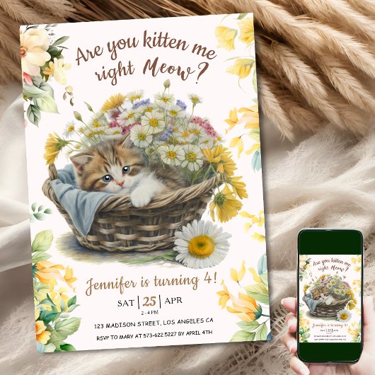 ニャー!かわいい子猫フローラ子猫4歳の誕生日 招待状
