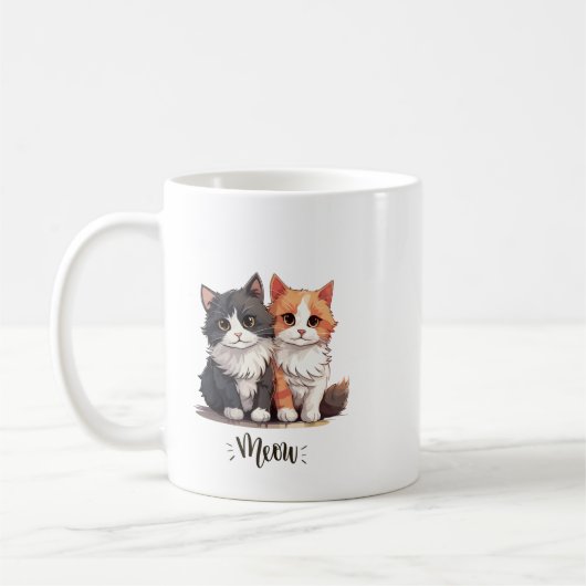 「ニャー」かわいい猫デュオマグ コーヒーマグカップ (左)