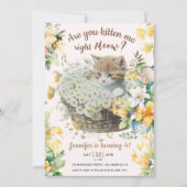 ニャー！フローラかわいい子猫ガールキャット4歳の誕生日 招待状 (正面)