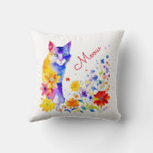 ニャー |水彩猫と花 クッション (裏面)