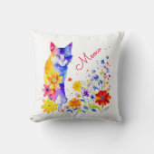 ニャー |水彩猫と花 クッション (正面)