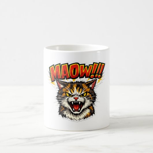 ニャー!! | 猫好きのためのユーモアマグカップ コーヒーマグカップ (中央)