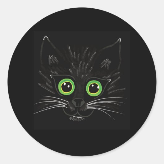 ニヤニヤする緑の目の猫 ラウンドシール (正面)