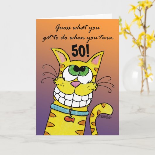 ニヤニヤ猫 カード (黄色い花)