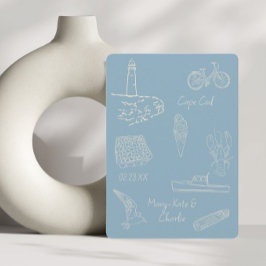 ニュイングランドの夏をイメージしたダスティーブルーのSave The Date 招待状