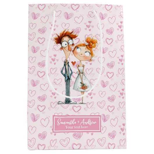 ニューおもしろいリウェズ抱き枕予測できなカートゥー結婚ズ ミディアムペーパーバッグ (正面)