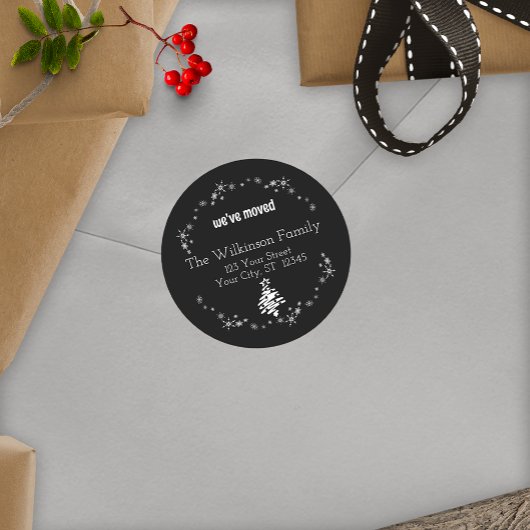 ニューアドレスクリスマスホリデーブラック封筒用シール ラウンドシール