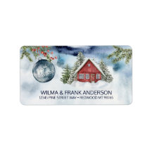 ニューアドレスレッドキャビンインスノーウィズブルーオーナメント