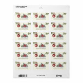 ニューアドレスレッドキャビン雪の中で常緑樹と ラベル (フルシート)