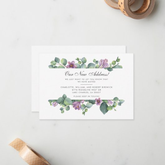 ニューアドレス引っ越しました植物ユーカリ ノートカード (正面/裏面インサイチュ)