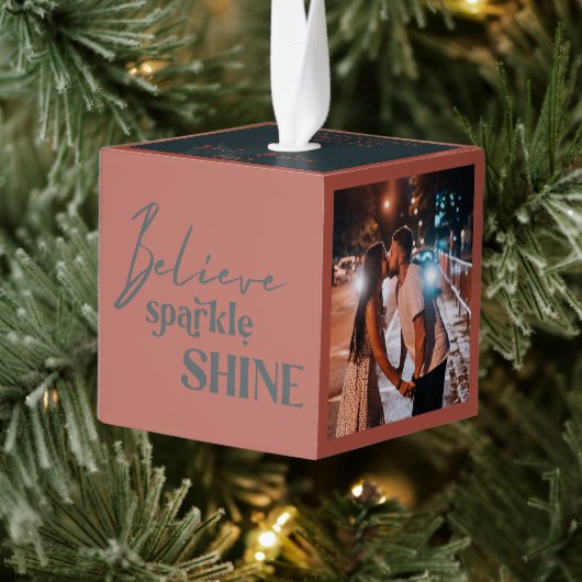 ニューアパートメ信じントスパルクルシャイン3フォト キューブオーナメント (ツリー)