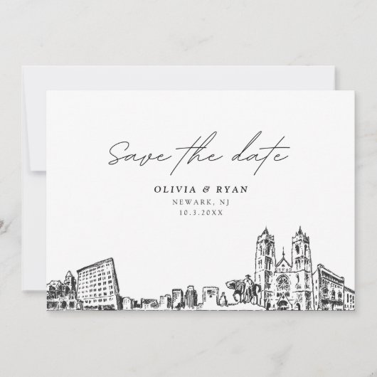 ニューアークNJウェディング日付を保存モダン 招待状 (正面)