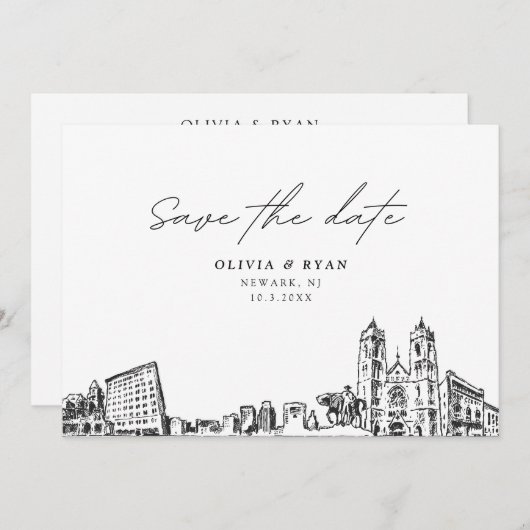 ニューアークNJウェディング日付を保存モダン 招待状 (正面/裏面)