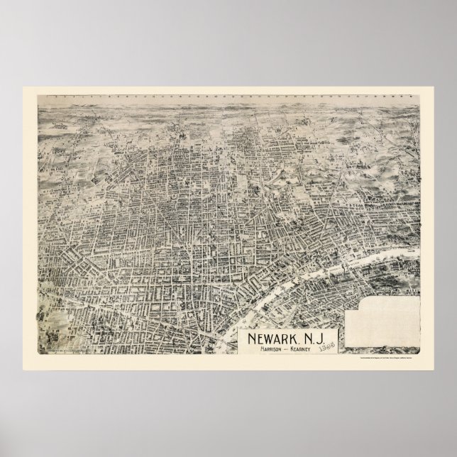 ニューアークNJパノラママップ – 1895 ポスター (正面)