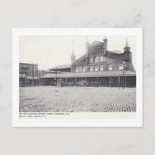 ニューアークNJヴィンテージ、Market St. Train Depot ポストカード (正面)