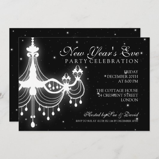 ニューイエレガントズイブシャンデリアブラック 招待状 (正面/裏面)