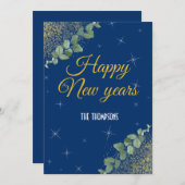 ニューイヤーきらめくウォーターカラーエバパーティーネイビー金ゴールド シーズンカード (正面/裏面)
