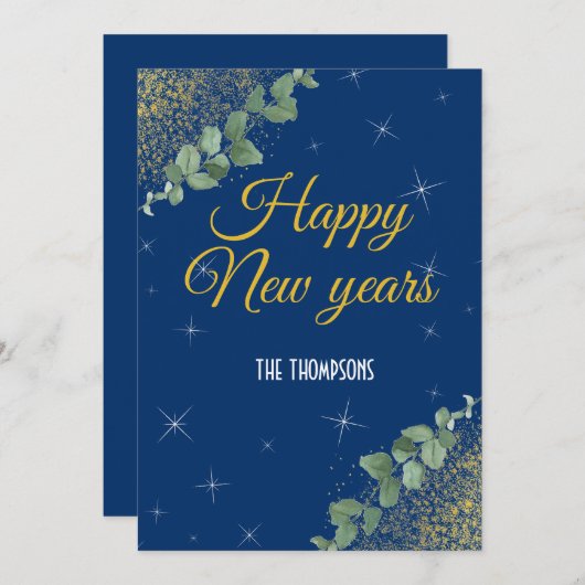 ニューイヤーきらめくウォーターカラーエバパーティーネイビー金ゴールド シーズンカード (正面/裏面)
