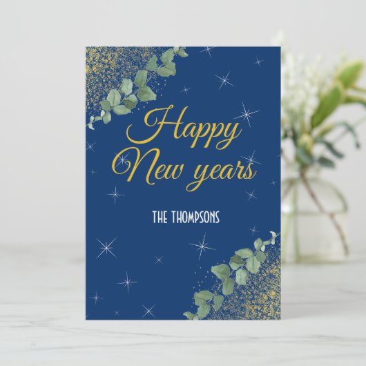 ニューイヤーきらめくウォーターカラーエバパーティーネイビー金ゴールド シーズンカード (スタンド正面)