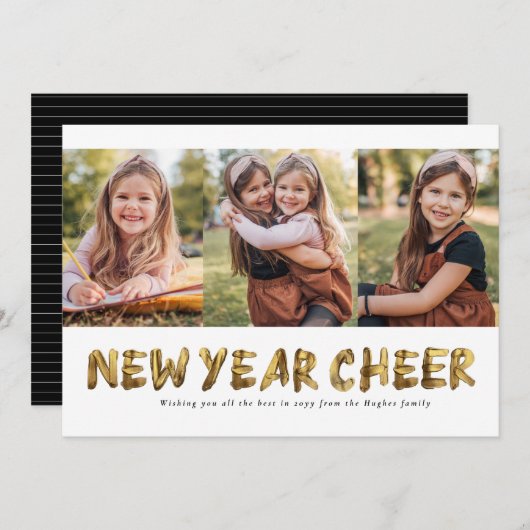 ニューイヤーのお祝い ゴールドの3枚の写真 シーズンカード (正面/裏面)