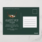 ニューイヤーの予算にぴったりな、エレガントな緑の植物デザイン 箔シーズンポストカード (裏面)