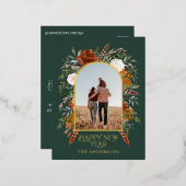 ニューイヤーの予算にぴったりな、エレガントな緑の植物デザイン 箔シーズンポストカード (正面/裏面)