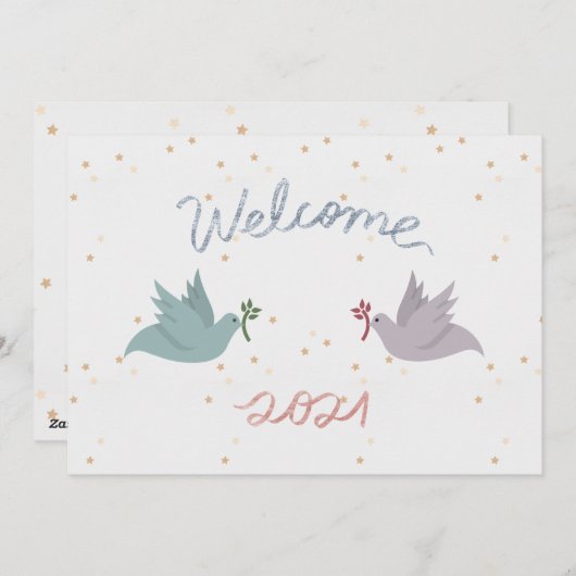 ニューイヤーの平和の鳩 星空のフラットカード シーズンカード (正面/裏面)