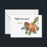 ニューイヤーの水彩マンダリン ノートカード<br><div class="desc">新年の水彩画をモチーフにした、愛らしいフレッシュなマンダリン、フェスティブなクッキー、素朴な松ぼっくり、季節のベリーの cozy なアレンジメントをフィーチャーした作品。 この構成は、ホリデーシーズンの暖かさと郷愁を捉え、鮮やかなオレンジ色とアーストーンをソフトな水彩テクスチャとブレンドしました。 冬の祝祭の精神を呼び起こすのに最適です。</div>