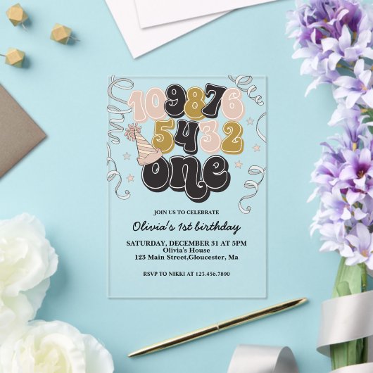 ニューイヤーイブカウントダウンファースト誕生日招待状 アクリル招待状 (インサイチュ (ウェディング))