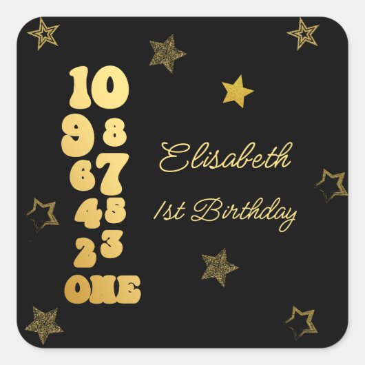 ニューイヤーイブカウントダウンファースト誕生日 スクエアシール (正面)