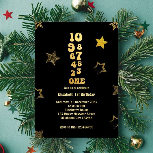 ニューイヤーイブカウントダウンファースト誕生日 招待状