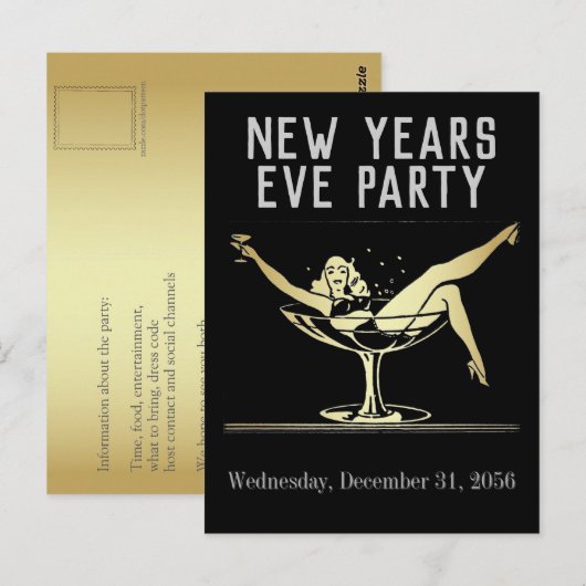 ニューイヤーイブパーティの招待状 ポストカード (正面/裏面)