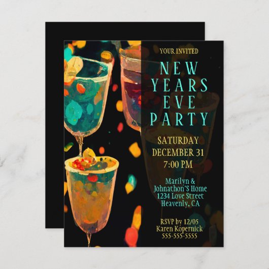 ニューイヤーイブパーティの招待状 招待状 (正面/裏面)