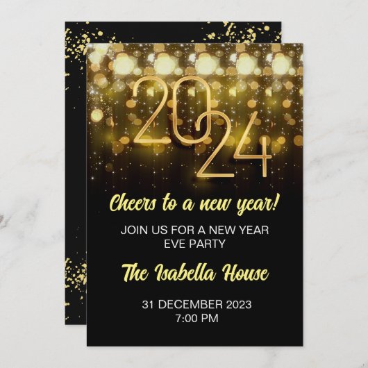ニューイヤーイブパーティの招待状lニューイヤー2024 招待状 (正面/裏面)