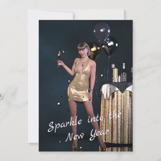 ニューイヤーイブパーティーの女の子のシークンドレス シーズンカード (正面)