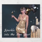 ニューイヤーイブパーティーの女の子のシークンドレス スパークリングワインラベル (シングルラベル)