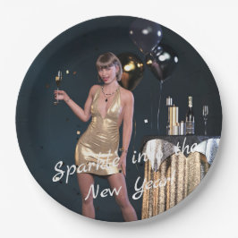 ニューイヤーイブパーティーの女の子のシークンドレス ペーパープレート