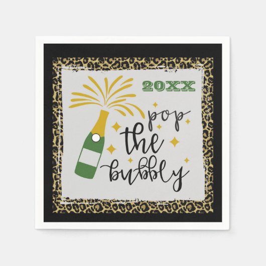 ニューイヤーイブパーティーザポップ・アートのバブルシャンパン スタンダードカクテルナプキン (正面)